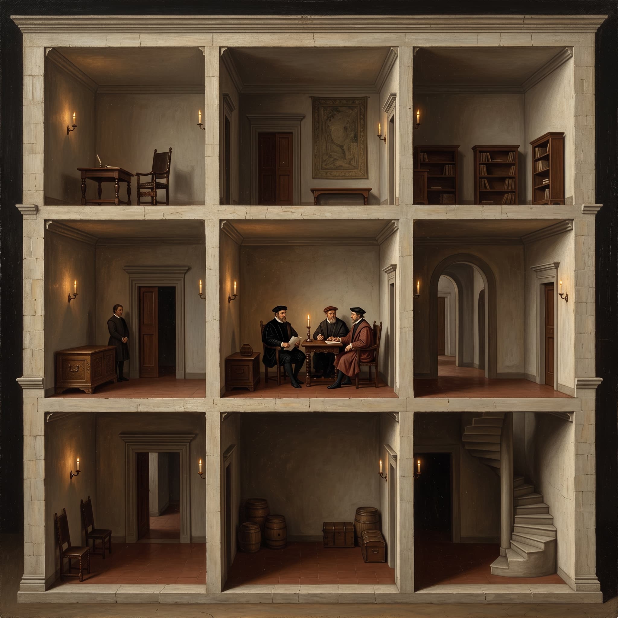 A Renaissance palazzo whose separate rooms represent scoped workspace access.